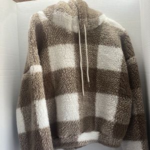 Brown plaid fuzzy soft hoodie